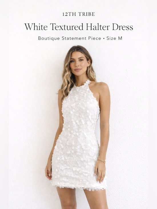 12th Tribe Dresses & Skirts - 12th Tribe White 3D Textured Halter Mini Dress Size M Boutique Statement